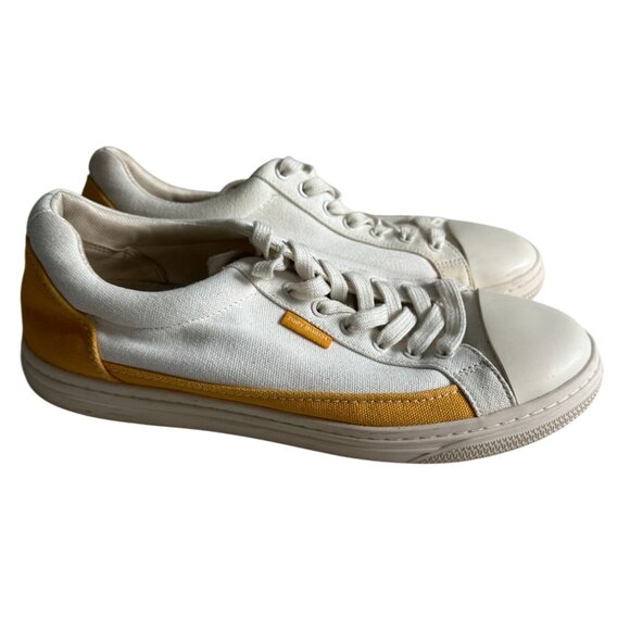 TORY BURCH Yellow White Canvas Sneakers Size 10.5 - Picture 2 of 10